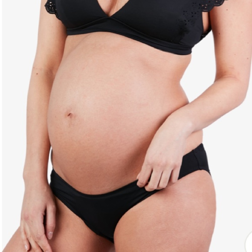 New Cache Coeur Maternity Bloom Bikini Bottom in Black Size Large SPF 50+